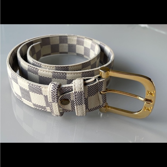 Louis Vuitton Accessories - Louis Vuitton Checkered Belt with Gold Buckle